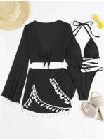 Conjunto de Bikini bohemio para mujer, traje de baño Sexy de 4 piezas, Top con falda, ropa de playa, fiesta y playa - details 9