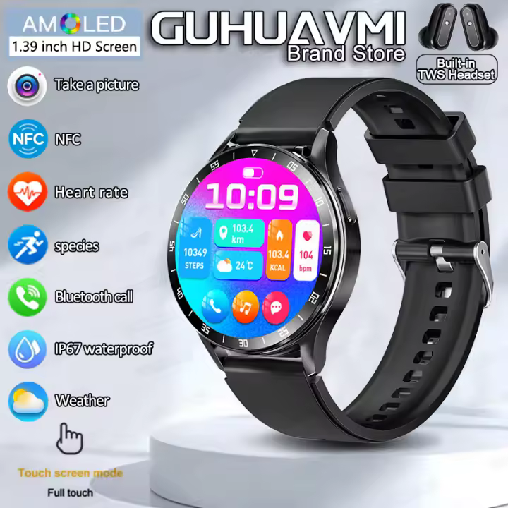 2024 Nuevo Reloj inteligente y auriculares Bluetooth en uno, NFC, Llamada Bluetooth, Frecuencia cardíaca, presión arterial, de monitor de Salud Reloj, auriculares TWS, impermeable Reloj inteligente de ejercicio Físico, adecuado para Hombres y Mujeres - 1