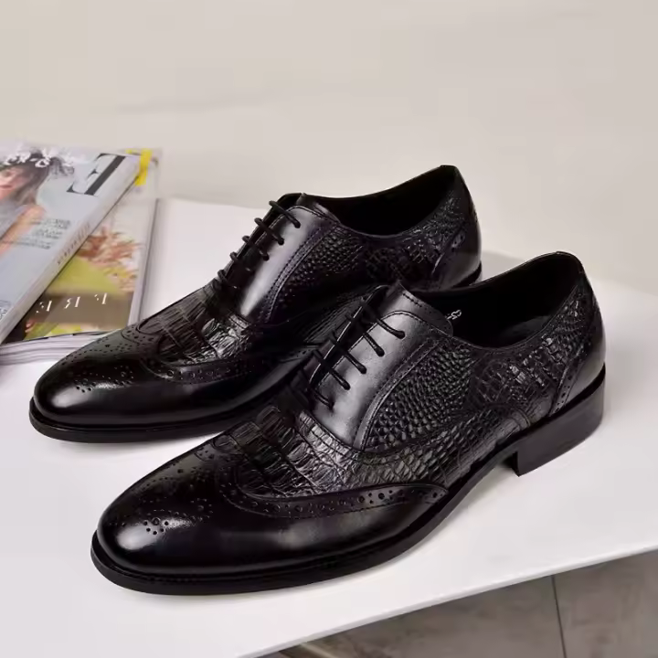Nuevos zapatos Brock Oxford de cuero antiguo vintage para hombre, zapatos de cocodrilo. - 1