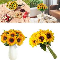 Ramos de Girasol Artificiales Búquet de Flores Falsas de 7 Cabezas 29cm de Enredaduras - details 1