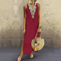 Vestido Casual Bohemio Midi Sundress de Algodón Lineno Suave con Estampado - details 4