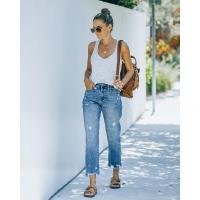 Vaqueros rasgados de cintura alta para mujer Pantalones vaqueros de estilo japonés azul claro - details 5