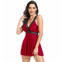 Traje de baño de dos piezas para mujer, bañador de color liso con pantalones de seguridad y falda, talla grande, 2024 - details 41