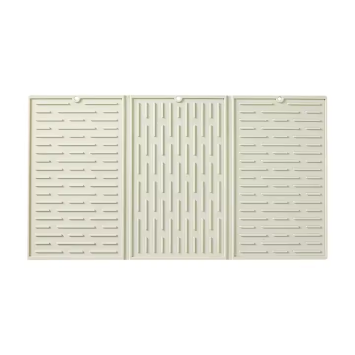 Estera de secado de vajilla plegable de tres pliegues, color blanco cremoso, escurridor de silicona para encimeras de cocina - 1