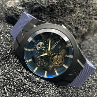 Reloj deportivo de cuarzo con correa de silicona y esqueleto de luz azul para hombre de nueva tendencia - details 8