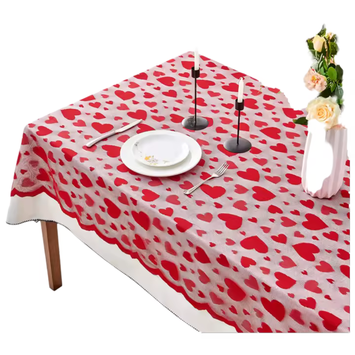 Romántico Mantel de Encaje para Cena de San Valentín Diseño Rectangular con Bandera de Mesa Roja - 1