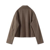 Chaqueta de Lana con Cremallera Marrón Elegante Abrigo de Otoño Vintage para Mujeres - details 3