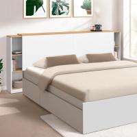 Cabecero extensible con mesita de noche deslizante para cama de 140 y 160 cm, color blanco y madera - details 1