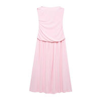 TRAFZA-vestido largo hasta el tobillo para mujer, vestido liso plisado con tirantes decorativos, elegante, ajustado, sin mangas, hasta el tobillo, 2025 - details 1