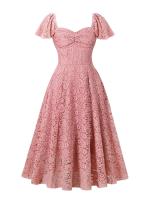 Elegante Vestido de Encaje Rosa de Cintura Alta Estilo Vintage para Mujeres en los 50s y 60s - details 1