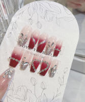 Juego De 24 Piezas De Uñas Postizas Con Presión En Vino Tinto Gradient Full Cover Uñas Postizas De Acrílico Removibles Para Arte De Uñas - details 3