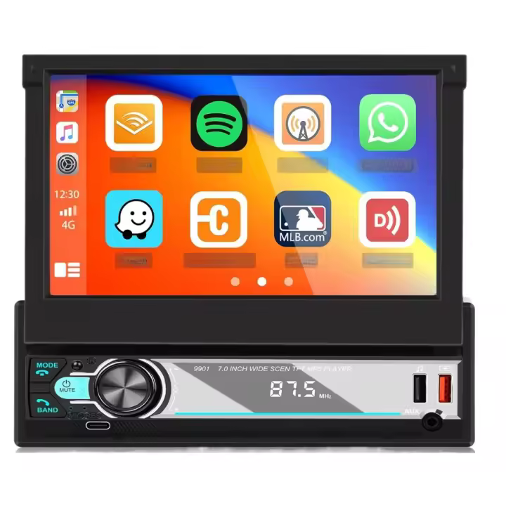 Carplay inalámbrico Android Auto Wireless con Pantalla Retráctil Táctil, 7 Pouces Pantalla para Coche con EQ FM Am, - 1