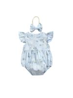 Conjunto de Maternidad Pelele para Bebé con Diadema Mono Floral con Cuello Redondo y Manga Mosca + Diadema para Verano, Azul/Amarillo, 0-24 Meses - details 1
