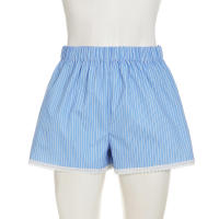Pantalones cortos básicos cómodos e informales sueltos con botones de cintura elástica tejidos a rayas de verano para mujer - details 89