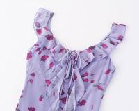 Vestido largo de gasa con volantes, cordón y estampado francés estilo retro de verano, entallado, ideal para vacaciones. - details 5