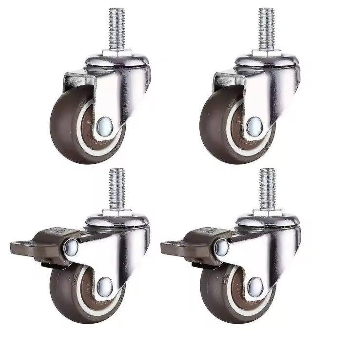 Rueda giratoria de goma de vástago roscado M8 para carretilla manual, mesas de trabajo, ruedas para muebles, 1. - 1