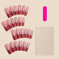 Uñas postizas largas de color rosa con purpurina roja, decoración de uñas naturales irrompibles, uso simple para combinar con vestido de chica caliente - details 2