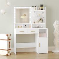 Mesa de Maquillaje con Espejo y LED Regulables Diseño de Cajón y Armario con 3 Escritorios y 4 Compartimentos Abiertos Blanco DT32503X - details 6
