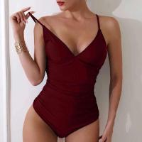 Traje de baño de una pieza acolchado vintage para mujer, elástico de corte alto con control de barriga, traje de baño con cuello cuadrado - details 15