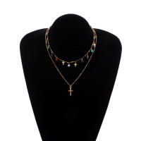 Colgante de cruz Simple a la moda para mujer, collar con borlas de gemas coloridas de amor esmaltado - details 2