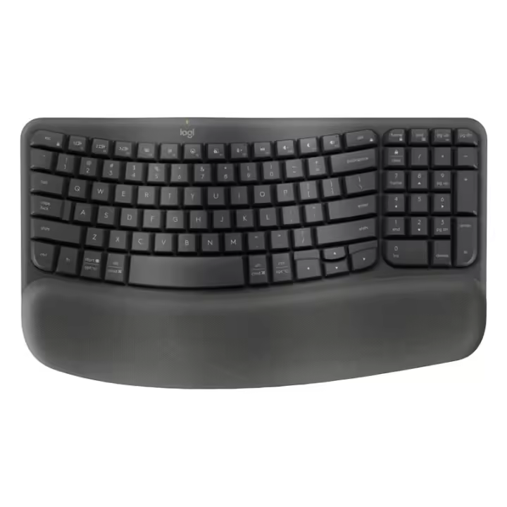 Teclado Ergonómico Logitech Wave Keys Soporte de 4° Inclinación Almohadilla Suave y Soporte de Palma Simultáneamente Conecta 3 Dispositivos - 1