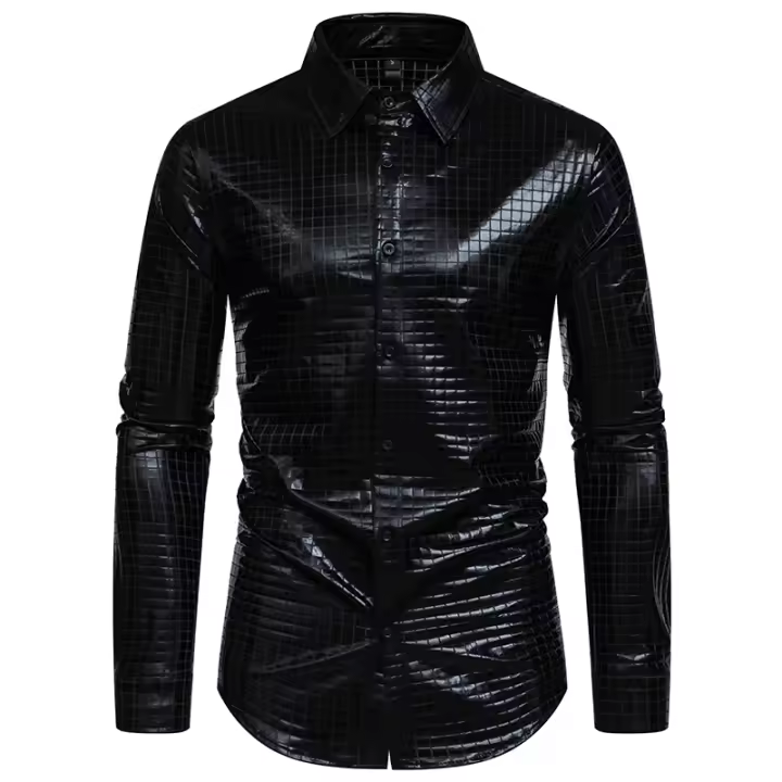 Camisa de Hombre con Estampado Cuadrado a la Moda para Primavera Manga Larga de Poliéster para Escenario Banqueta y Nightclub - 1