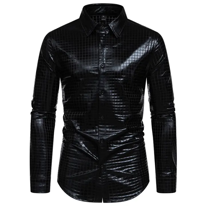 Camisa de Hombre con Estampado Cuadrado a la Moda para Primavera Manga Larga de Poliéster para Escenario Banqueta y Nightclub - 1