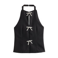 OUWU Tops de Diamantes de Imitación para Mujer Corte Cremallera en Blanco y Negro Sin Mangas - details 1