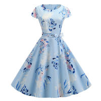 Women summer vintage 1950s 60s big swing party polka dot dress - details 23
