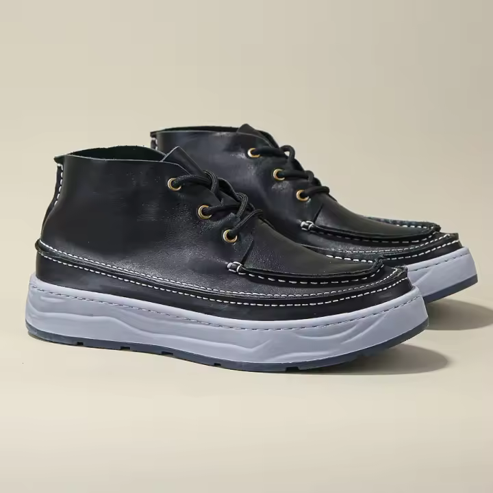 Cuero genuino de alta gama pura capa de cabeza de res estilo de herramientas de cuero de vaca zapatos de tablero de caña alta - 1