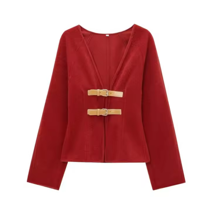 Primavera mujer moda abrigo sólido cuello pico manga larga cinturón cárdigan chaqueta mujer Casual Chic Slim mujer nuevo en abrigos Top - 1