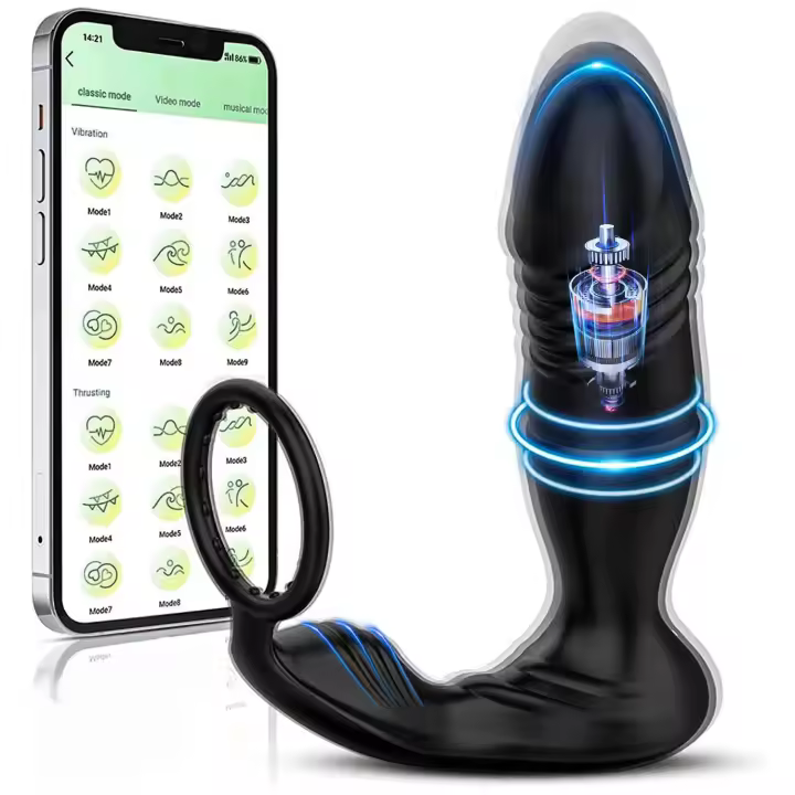 Vibrador de juguete sexual anal con anillo para pene grueso, 3 * 10 vibradores anales masajeadores de próstata telescópicos y vibratorios, tapón anal con forma de consolador de silicona, juguete gay para hombres, masturbación, control por aplicación - 1