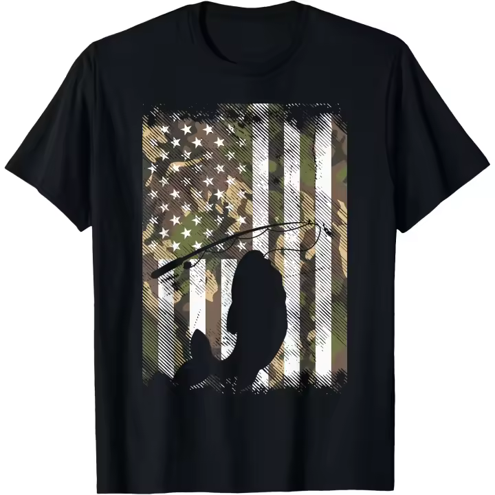 Camiseta de camuflaje con bandera americana para hombre, camiseta de regalo de pescador patriótico para pesca de peces - 1