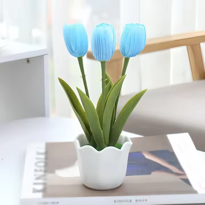 Flores artificiales de tulipán simuladas, plantas falsas, decoración de escritorio, planta en maceta, decoración del hogar y la Oficina con maceta - 1