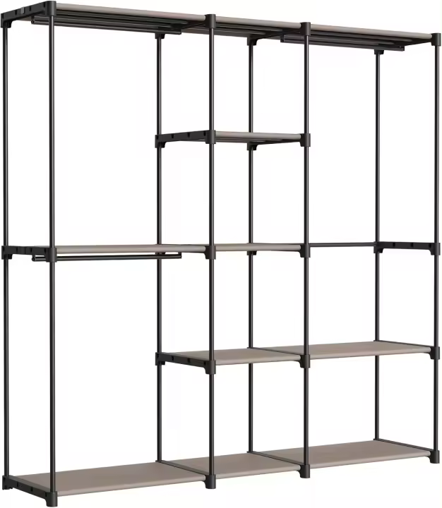 Armario, Perchero, Guardarropa, con Barras, Vestidor, Estantes de Tela, Marco de Metal, 182 x 43 x 182 cm, Topo RYG037R02 - 1