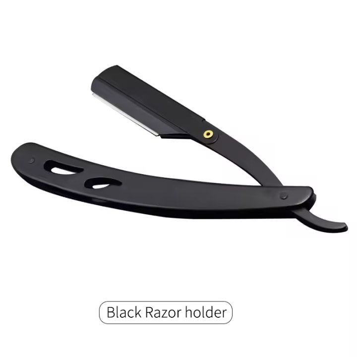 Cuchillo de Afeitar Plegable Antiguo en Negro Herramientas de Barbero para Hombres Cuchillo de Afeitar Recto de Acero Inoxidable Porta Cuchillos de Afeitado - 1