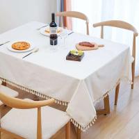 Mantel circular rectangular blanco de lino nórdico y algodón, funda suave, borla Ence, manta de picnic al aire libre para banquetes - details 2