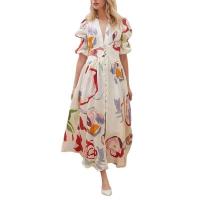 Vestido largo de playa para mujer, prenda ajustada con dobladillo grande, estampado de cuatro caras, novedad de primavera, 2024 - details 4
