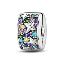 Pulsera de ajuste Original de 1 pieza, 100% de plata de ley S925, Pavé de circonita, Clip de posicionamiento, dijes para mujer, cuentas de joyería DIY para cumpleaños - details 0