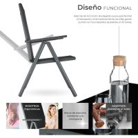 Conjunto Muebles Jardín Exterior 9 Piezas, Estructura de Aluminio, Mesa y Sillas Terraza Impermeables, Resistentes a Intemperie, Sillas Plegables y Reclinables, Tela Transpirable - Plata - details 2