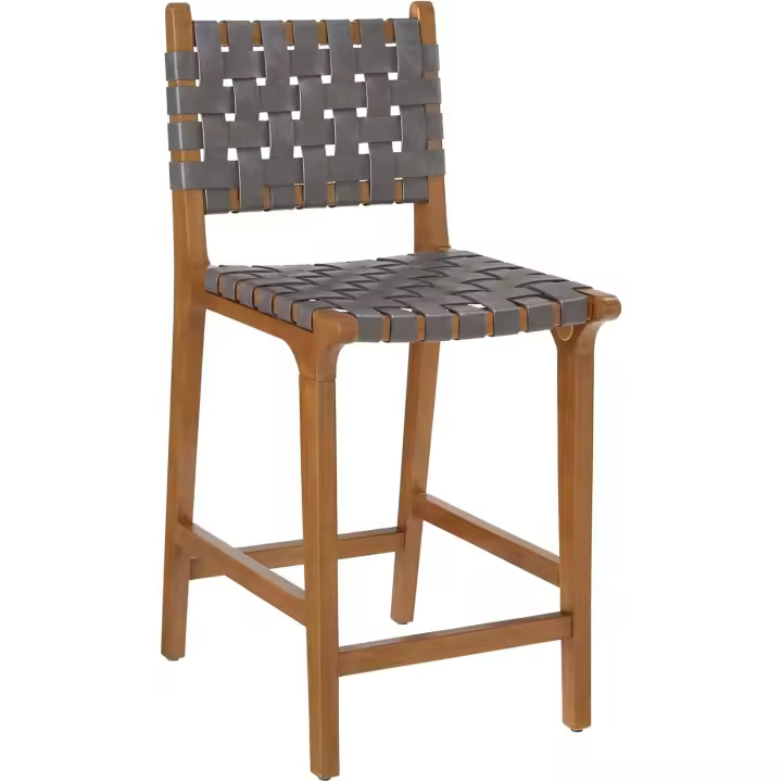 Taburete de Bar con Respaldo, Taburete de Cocina de Madera con Asiento de Cuero PU, Silla de Bar con reposapiés para Comedor, Gris Oscuro - 1