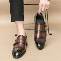 Zapatos de monje con doble hebilla para hombre, calzado de vestir, color marrón y negro, novedad - details 11