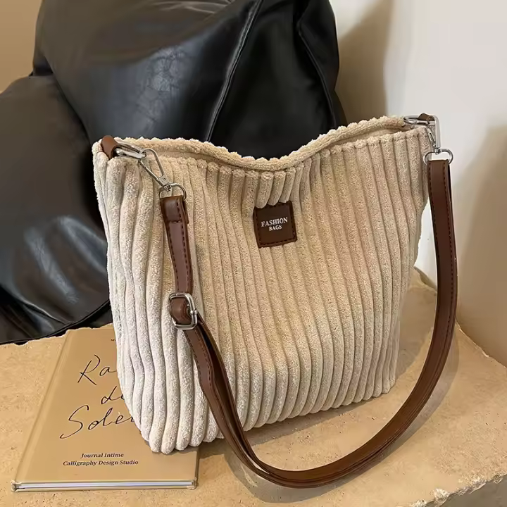 Bolso señoras 2025 nuevo bolso cruzado de cubo de gran capacidad de pana bolsa de hombro versátil de superficie suave - 1