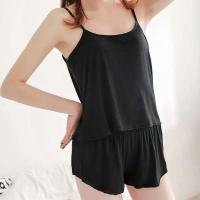 Conjunto informal de mujer, ropa de dormir, pantalón corto, ropa de dormir con tirantes finos, negro L XL XXL, suave y flexible - details 7