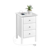 Mesita de Noche con 3 Cajones Mesilla de Noche de Nórdico para Dormitorio Mesita Auxiliar Minimalista para Cama Blanco - details 10