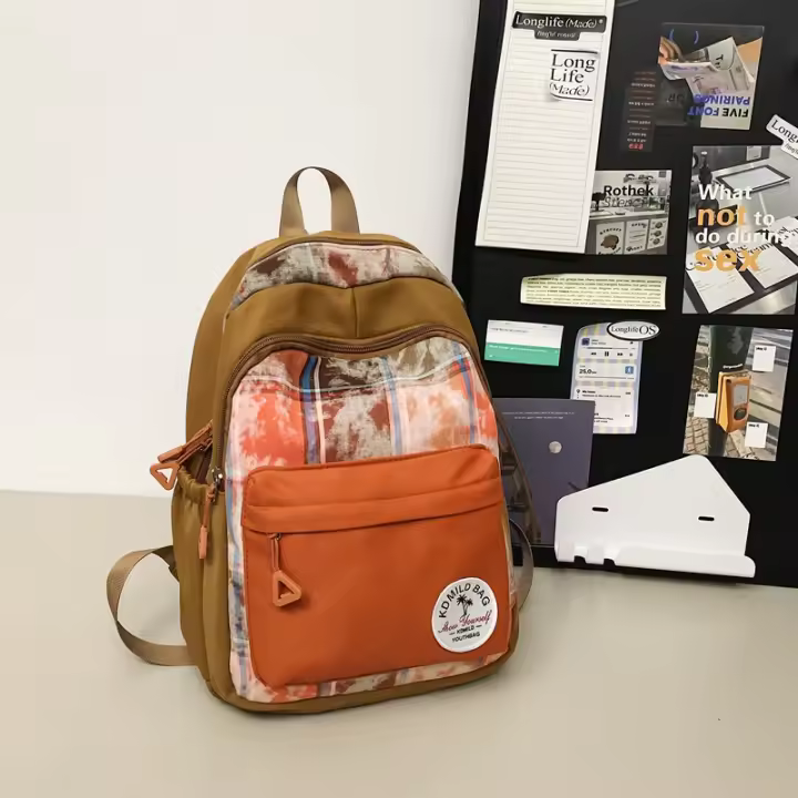 Mochila de Cuadros a Rayas Material de Nylon Ideal para Estudiantes de Primaria, Secundaria, Universidad Bolsa de Descompresión Casual para Computadora - 1