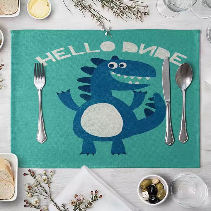 Mantel de Dinosaurio Divertido 40X30cm Ideal para Comedor de Niños Vajilla Única para Cocina y Comedor - 1