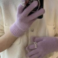 Preciosos guantes de punto con lazo de perlas y pantalla táctil, guantes de invierno de Color sólido con lazo para mujer, manoplas cálidas a prueba de viento para mujer - details 10