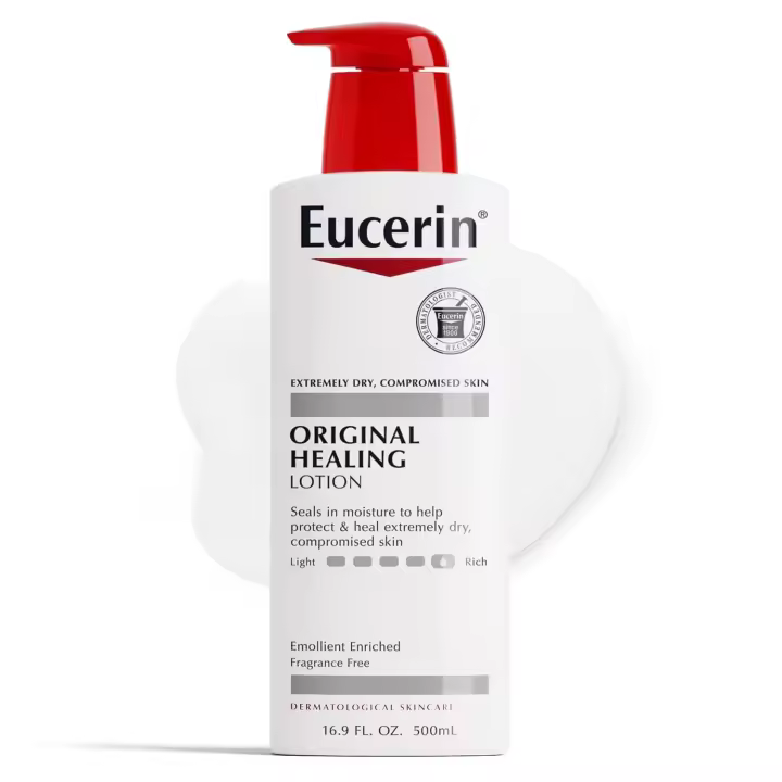 Eucerin Original Loción rica curativa para pieles extremadamente secas y comprometidas, humectante corporal enriquecido con emolientes, botella de 16,9 oz - 1