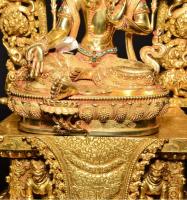 Pedestal de loto antiguo dorado de cobre, Guan Gong divino, altar del Dios de la riqueza, base de estatua de 7 pulgadas, nicho de Buda - details 7